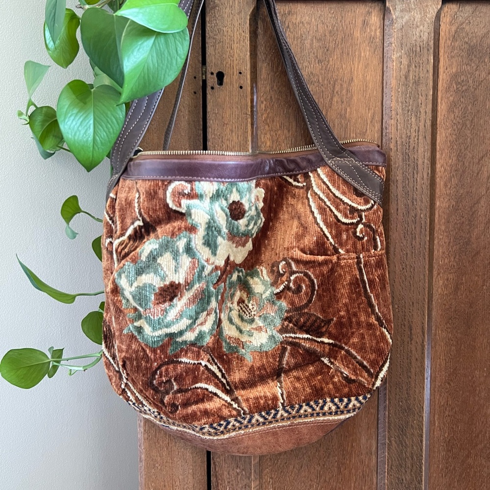 Reby C premium handmade leather and tapestry tote bag